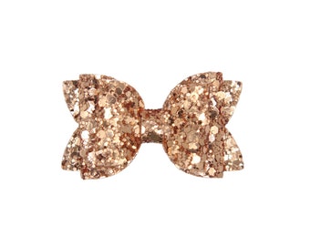 Rose Gold Glitter Hair Bow - Rose Gold Bow Hair Clip - Glitter Bow Headband - Gold Glitter Bow Headband - Glitter Bow Hair Clip