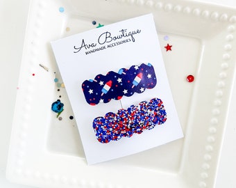 4th of July Snap Clip - July 4th Popsicle Hair Clip - Set of Snap Clips - Girls USA Barrettes