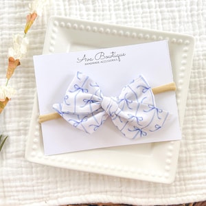 Blue and White Hair Bow - Baby Girls Headband - Girls Hair Bow - Toddler Bows - Girls Blue Bow
