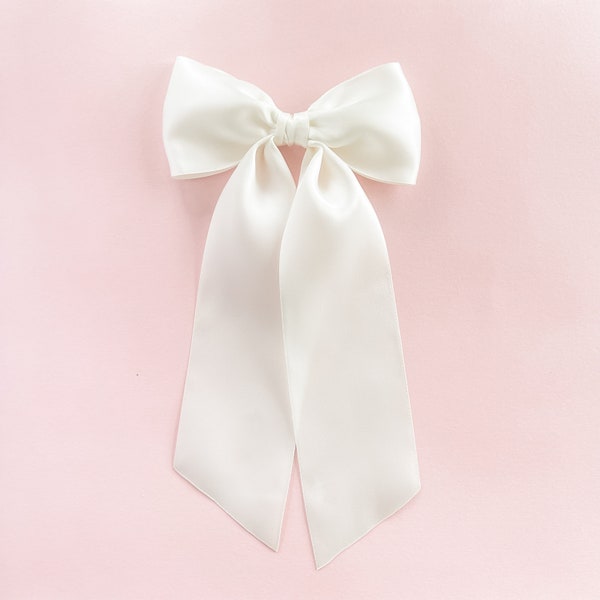 Antique White Satin Bow Hair Clip - Girls Satin Bow - Satin Flower Girl Bow  - Winter White Wedding Hair Bow - Easter Hair Bow