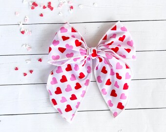 Valentine Day Bow - Valentine Hair Bow - Hand Tied Bow Headband - Valentine Bow Hair Clip - Heart Bow Hair Clip