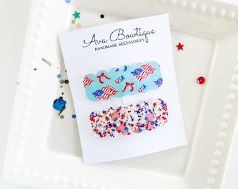 4th of July Snap Clip - July 4th Hair Clip - Set of Snap Clips - Girls USA Barrettes