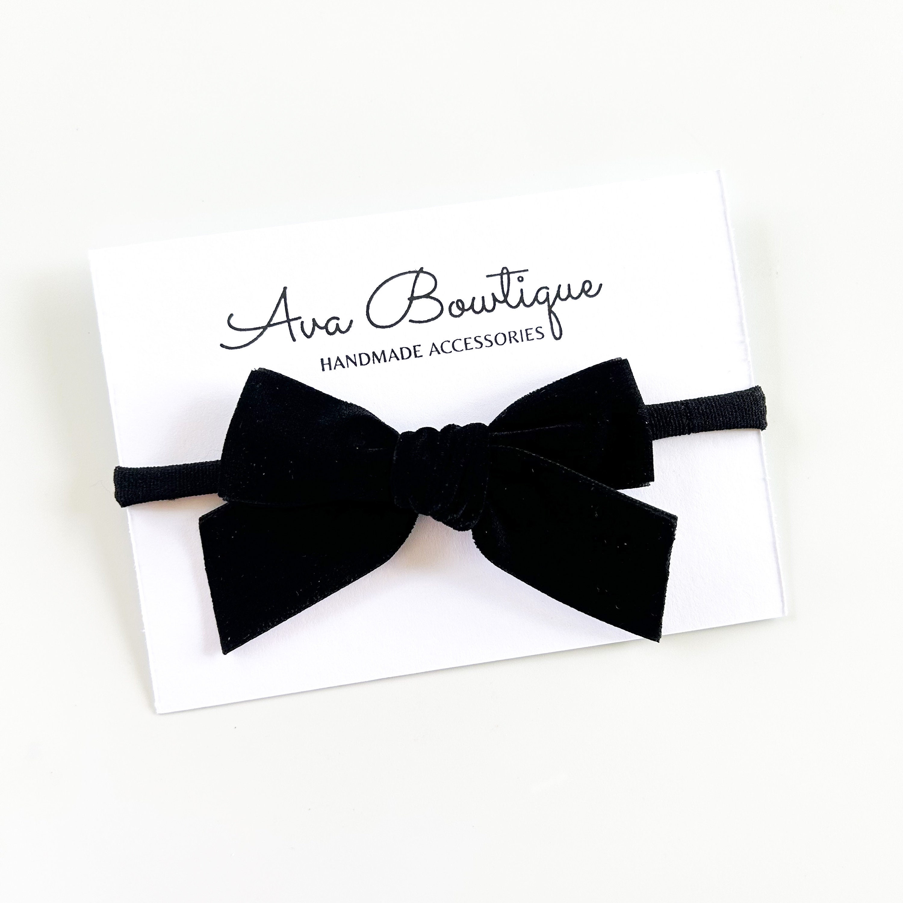 Hand tied Bows - Wired Indoor Outdoor Black Velvet Bow 8 Inch