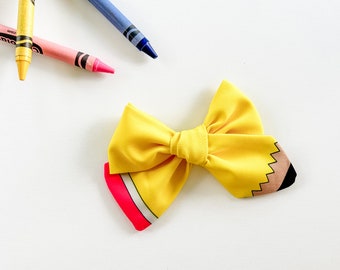 Back to School Pencil Hair Bow Girls Hair Clip Teacher Gift Idea Toddler Preschool Barrette First Day School Outfit Kindergarten Accessory