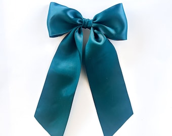 Teal Satin Bow - Girls Satin Hair Clip - Satin Flower Girl Bow  - Teal Bridesmaid Hair Bow