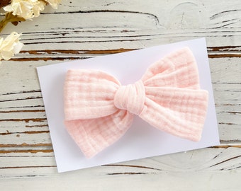 Girls Pink Hair Bow - Baby Pink Bow Headband - Pink Bow Hair Clip