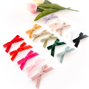 May include: Assortment of 12 velvet hair bows in various colours, including red, pink, green, blue, and black. The bows are arranged in two rows on a white background.