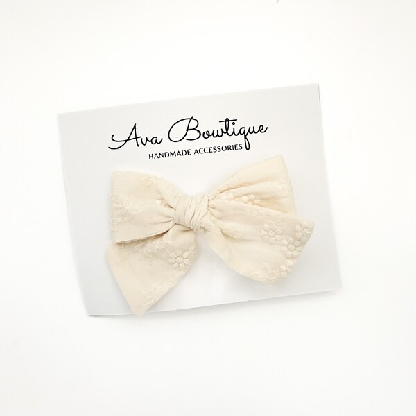 Ivory Baby Bow Headband - Girls Ivory Bow - Ivory Hair Clip - Baby Bow Headband - Ivory Bow Hair Clip - Girls Ivory Bow