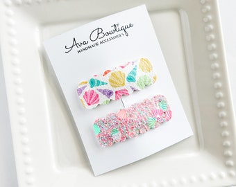 Summer Snap Clip Set - Girls Seashell Barrette - Girls Snap Clips - Toddler Snap Clips - Girls Birthday Gift