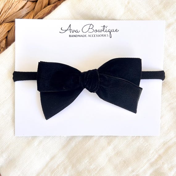 Black Velvet Bow Headband - Black Bow Headband - Black Velvet Bow - Newborn Bow Headband