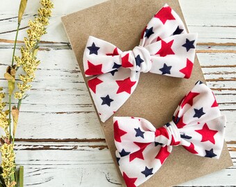 4th of July Pigtail Bow - July 4th Hair Bow Clips - Americana Pigtail Bows