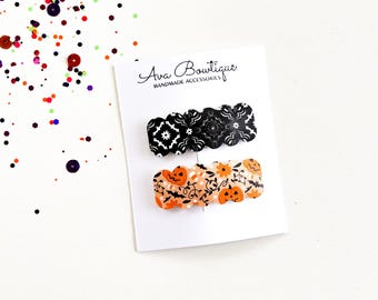 Set of THREE Witch Sisters Snap Clips, Halloween Orange and  display picture 1