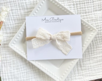 Ivory Bow Headband - Baby Girls Ivory Lace Headband - Toddler Ivory Bow
