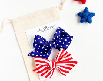4th of July Pigtail Bows - 4th of July Hair Clip - July 4th Hair Bow - Baby 4th of July Bow