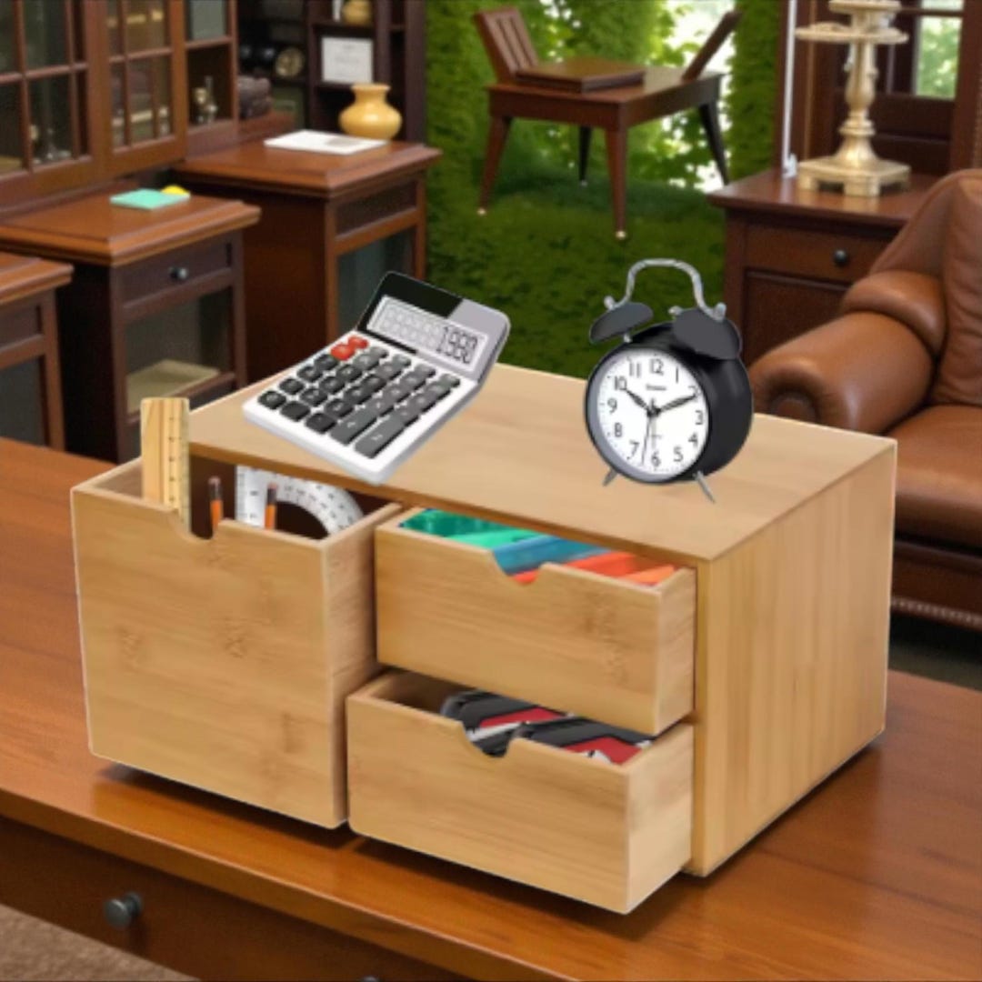 Bamboo Desk Organizer – Desktop Storage Box With 3 Drawers, Small ...