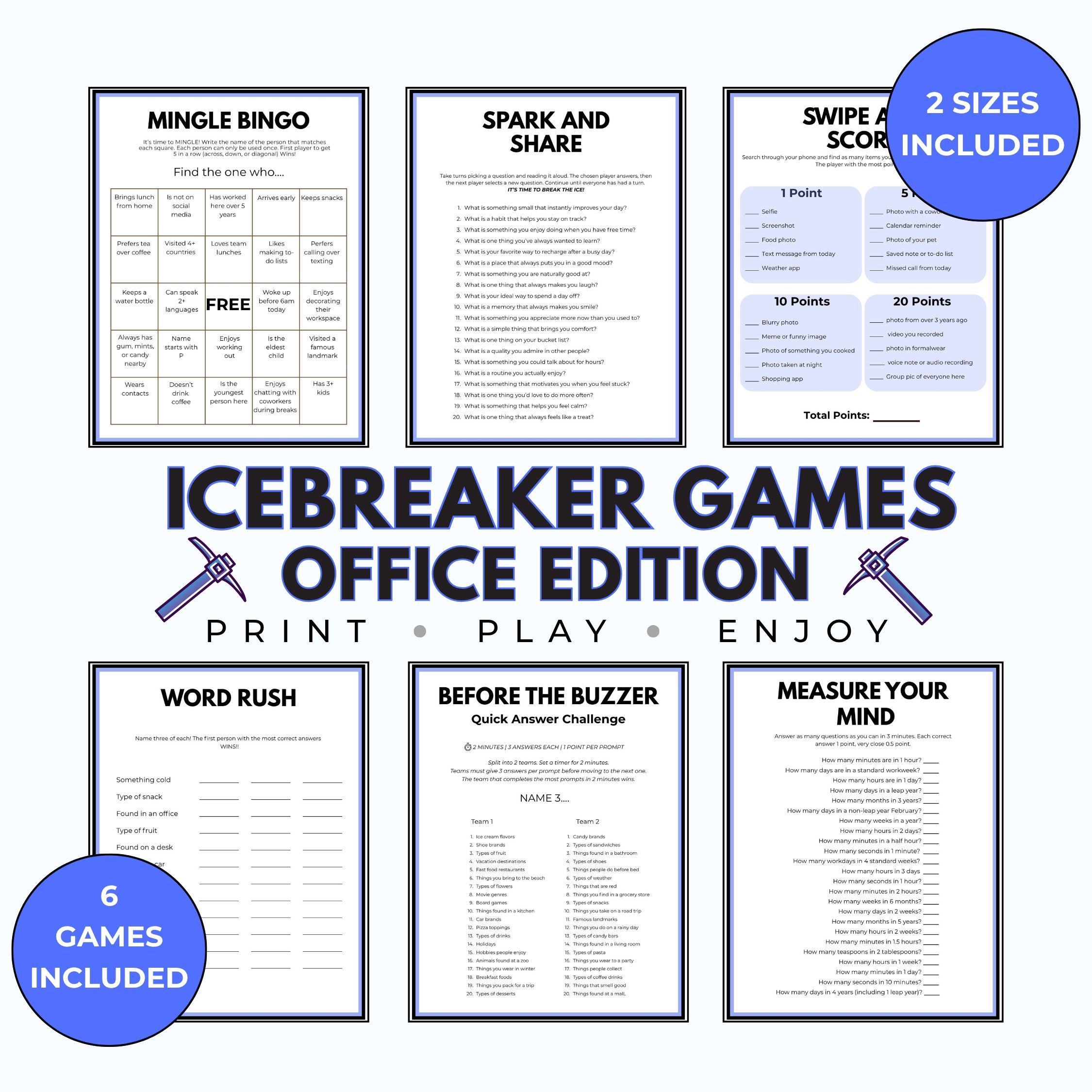 Office Icebreaker Games Bundle, 6 Team Building Activities, Work Party