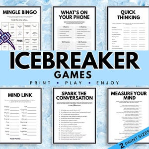 Icebreaker Games Bundle | 6 Printable Party & Team Building Games | Mingle Bingo, Conversation Starters