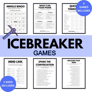 Icebreaker Games Bundle | 6 Printable Party & Team Building Games | Mingle Bingo, Conversation Starters
