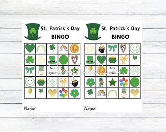 St. Patrick's Day-bingo, afdrukbare pdf, 10 verschillende bingokaarten, kinderdagverblijf, kleuterschool, kleuterschool, kleuterschool, elementair, feestspel