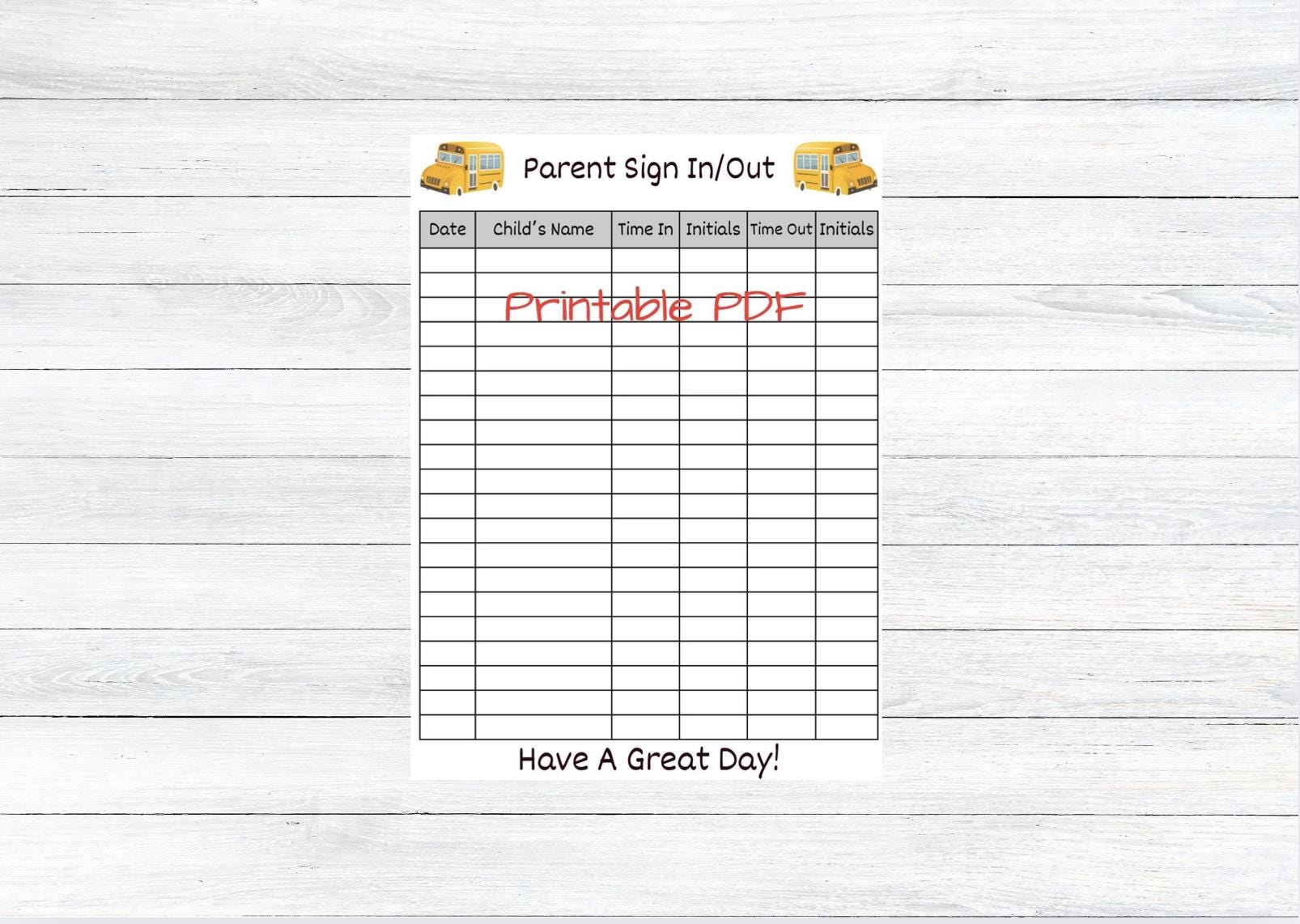 School Bus Parent Sign In/out Form (PDF) - Etsy