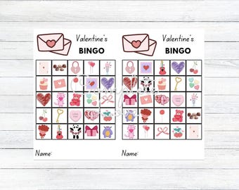 Valentijnsdagbingo, afdrukbare pdf, 10 verschillende bingokaarten, kinderdagverblijf, kleuterschool, kleuterschool, kleuterschool, elementair, feestspel