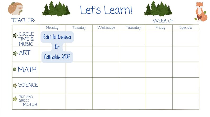 Forest Theme Lesson Plan Template: Weekly Planner (canva & PDF) - Etsy