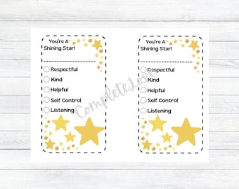 Shining Star Behaviour Reward-tickets, hulpmiddel voor docentenklas (afdrukbaar pdf-bestand)