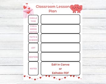 Sjabloon Valentijnslesplan: bewerkbare klasplanner (canva en pdf)