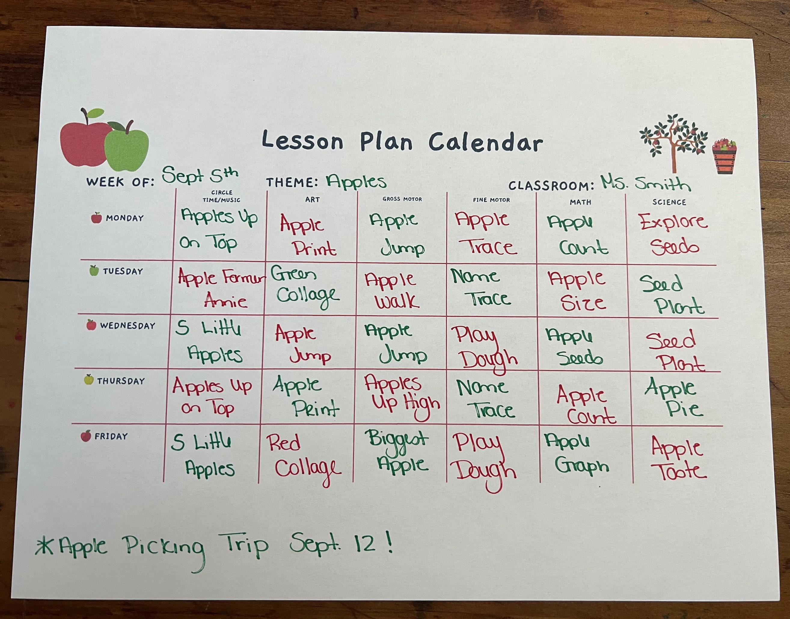 Apple Tree Lesson Plan Template, Editable Weekly PDF, Canva Template - Etsy