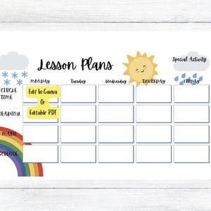 Daycare/Preschool/Pre~K/Kindergarten/Elementary Lesson Plan Template, Canva Template & Editable PDF Weekly Lesson Plan, Weather Theme
