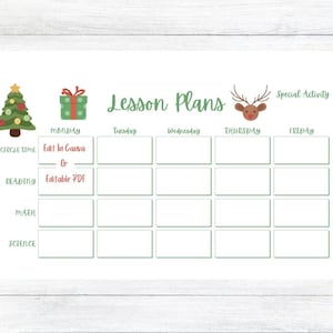 Weihnachts-Unterrichtsplan Vorlage: Wochenplaner, bearbeitbare PDF & Canva