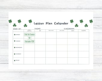 Dagopvang/kleuterschool/kleuterschool/kleuterschool/basisschoolsjabloon, canvassjabloon en bewerkbare pdf Wekelijks lesplan, St. Patrick's Day