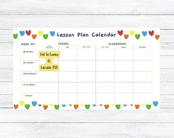 Sjabloon Rainbow Hearts-lesplan: weekplanner (canva en pdf)