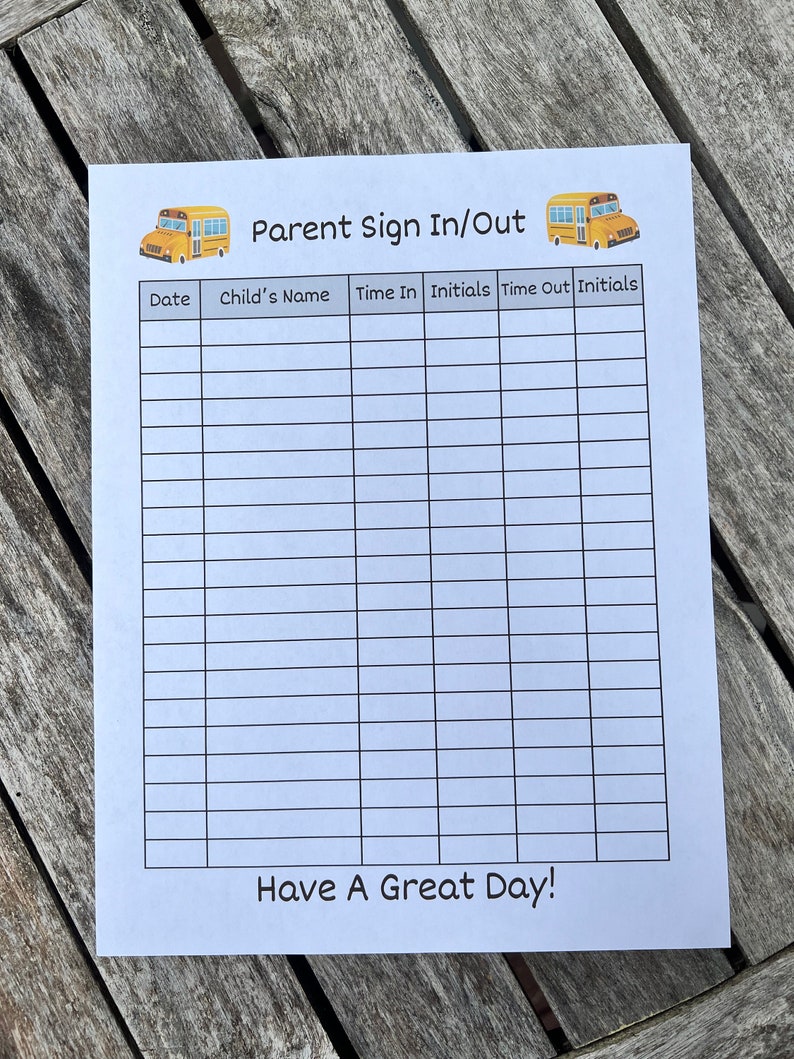 School Bus Parent Sign In/out Form (PDF) - Etsy