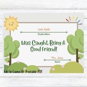 J'ai été surpris en train d'être un bon ami, Certificat de scolarité, Récompense pour la classe, Modèle Canva PDF imprimable, Garderie, Préscolaire, Jardin d'enfants, École primaire