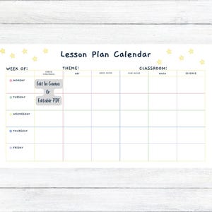 Daycare/Preschool/Pre~K/Kindergarten/Elementary Lesson Plan Template, Canva Template & Editable PDF Weekly Lesson Plan, Stars