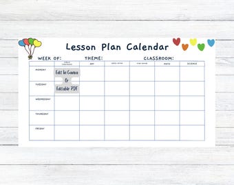 Sjabloon lesplan Valentijnsdag: harten, bewerkbare weekkalender (canva en pdf)