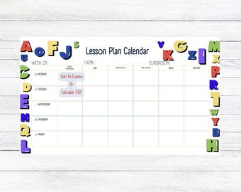 Sjabloon voor kleurrijk lesplan alfabet: bewerkbare weekkalender (canva en pdf)