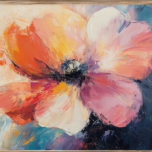 Abstract Floral Wall Art Coral Pink Flower Large Statement Wall Art Printable Modern Decor Digital Download 146