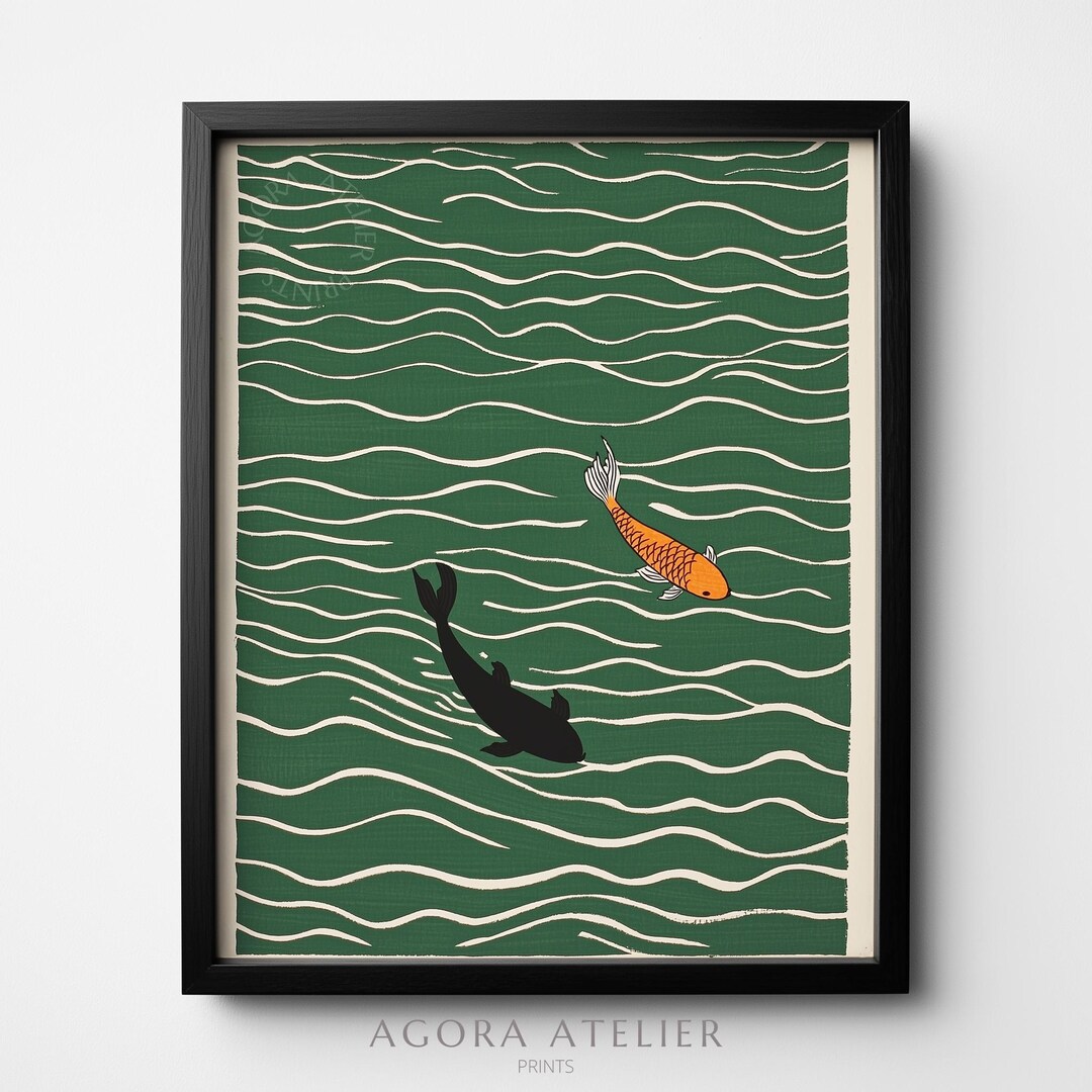 Yin Yang Koi Fish Wall Art | Meditative Zen Print | Japanese Minimalist ...