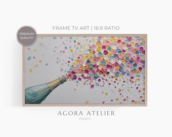 Champagner Rahmen TV Art | Feier-Wand-Dekor | Buntes Pastell Confetti Bild für Frame TV | Fun Pop Konfetti Geburtstag TV Art 449