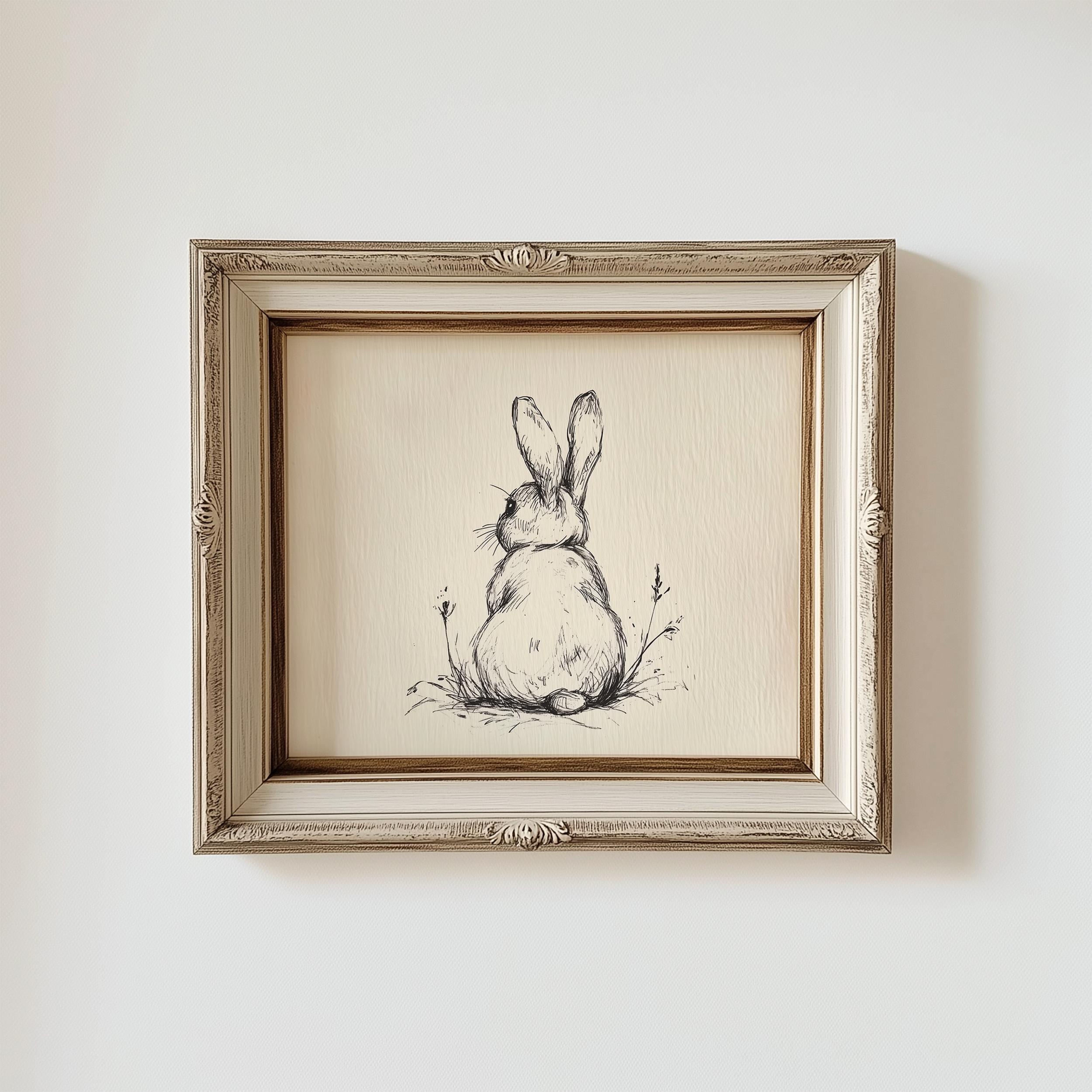 French Country Easter Bunny Sketch Nursery Wall Art Printable Neutral ...