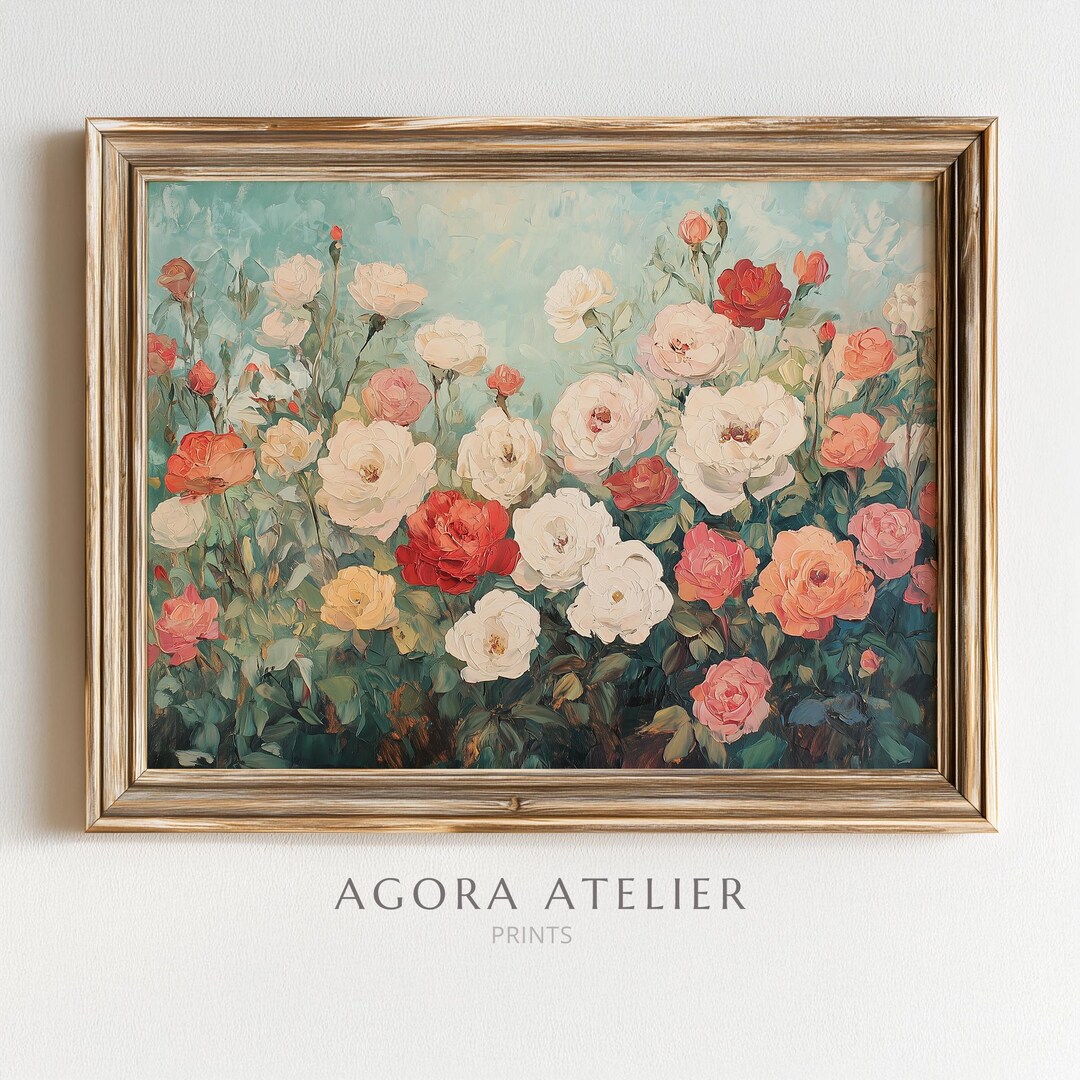 Romantic Rose Wall Art Printable Cottagecore Floral Painting Vintage ...