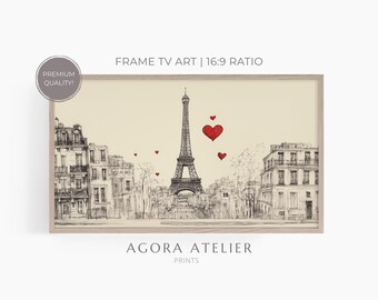Paris Rahmen TV Kunst | Eiffelturm Valentine Wandkunst | Romantisches Paris Dekor | Samsung Frame TV 16:9 Digital Sketch Artwork Download 408
