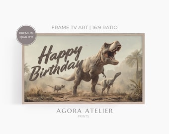 Dino Geburtstag Art für Samsung Frame TV | T Rex alles Gute zum Geburtstag Kunst | Jurassic Kids T-Rex Prähistorisches Feier-Party-Display 451