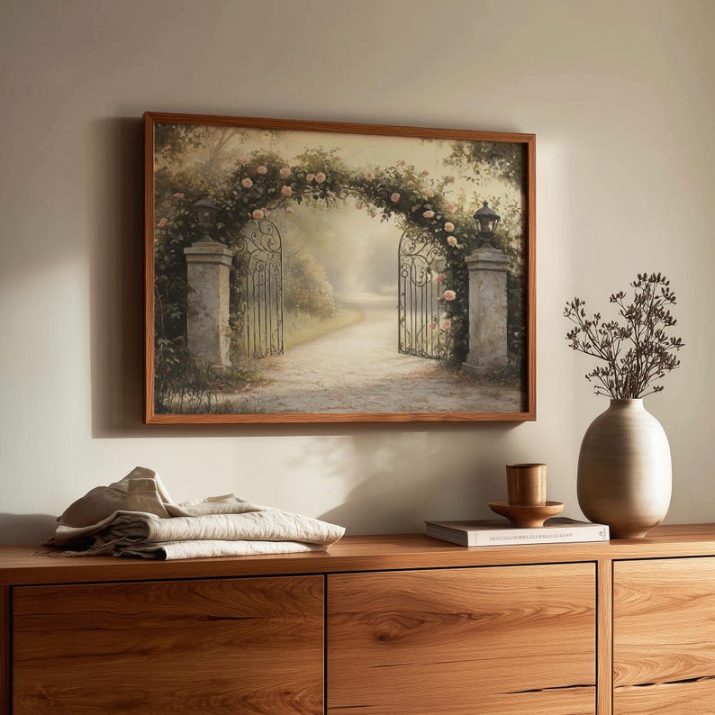 French Country Romantic Secret Garden Wall Art | Vintage Rose Arch ...