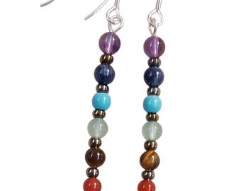 Long Drop Chakra Rainbow Earrings