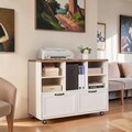 Farmhouse Rolling File Cabinet with Wheels, Drawers & Open Storage Shelves
