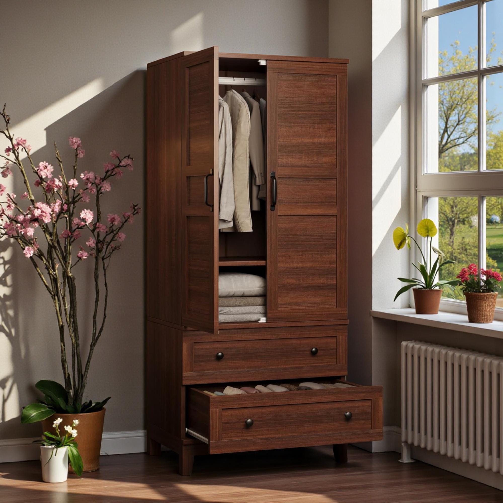 Walnut Armoire Wardrobe Closet - Etsy