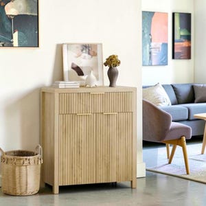Fluted Buffet Storage Sideboard Cabinet With Adjustable Shelves Gold Hardware